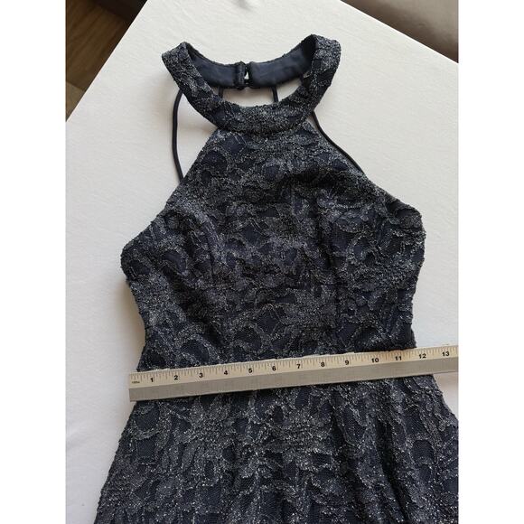 B Smart Women's Jr 3 Navy Blue Glitter Halter Skater Party Mini Dress Whimsigoth - Picture 9 of 11